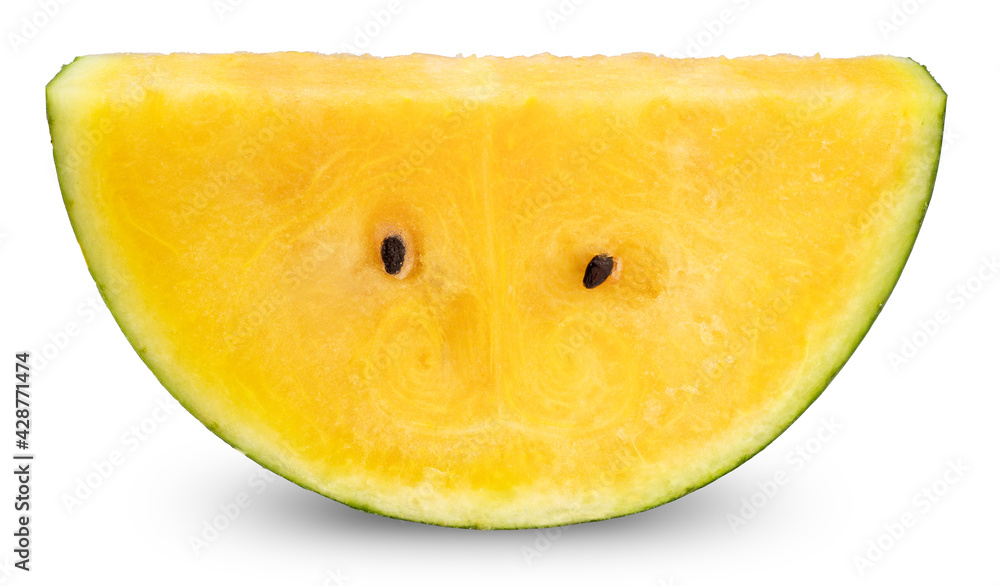 Sweet Yellow Watermelon isolated on white background, Yellow watermelon with Slices on white background With clipping path.