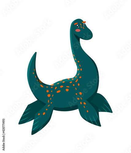 Funny predatory dinosaur with fins isolated on white