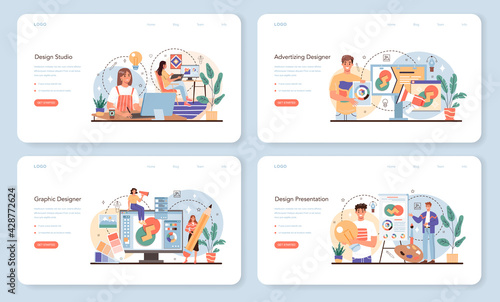 Designer web banner or landing page set. Advert designer or graphic illustrator