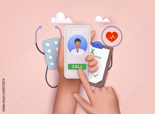 Online doctor consultation. Person videochatting with doctor on mobile phone.