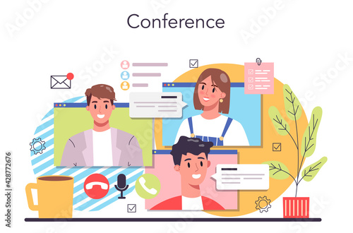 Online video conference concept. Brainstorming or negotiating process