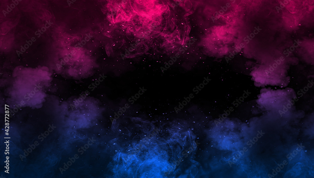 Neon scene empty with smoke and spotlight on brick wall. Rays neon light in the dark with smoke. Neon scene empty with smoke and spotlight on brick wall. Rays neon light in the dark with smoke.