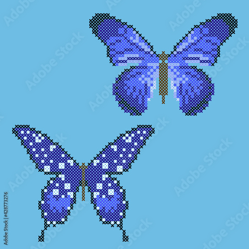 cross stitch blue butterfly isolated 