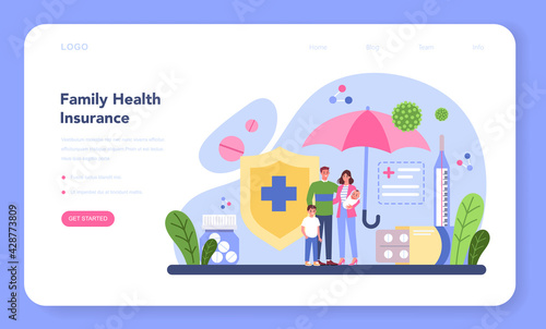 Health insurance web banner or landing page. Idea of security