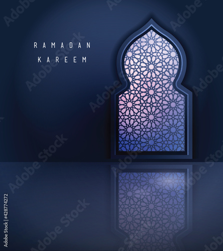 Ramadan Mubarak background. Mosque window. Vector illustration