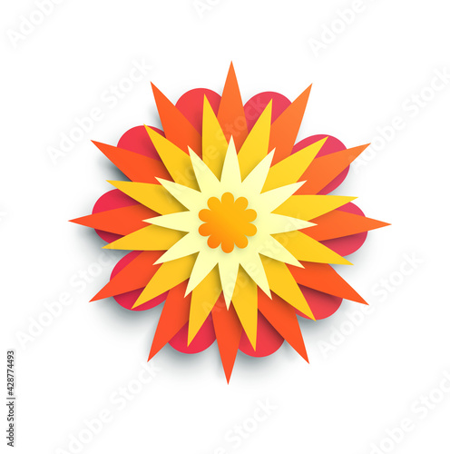 Vector paper flower origami element isolated on white
