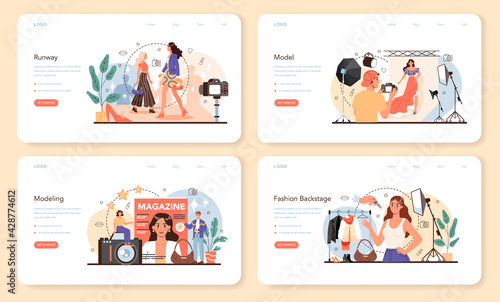 Fashion model web banner or landing page set. Man and woman represent