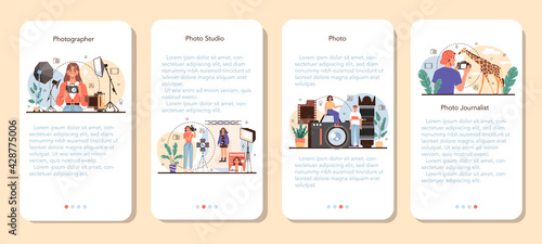 Photographer mobile application banner set. Professional photographer