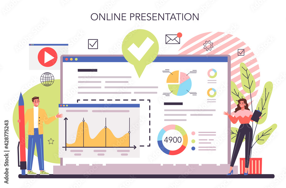 Business presentation online service or platform. Businesspeople in front Business presentation online service or platform. Businesspeople in front