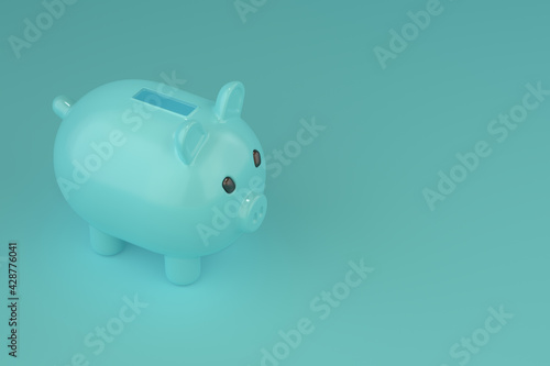 Blue piggy bank, 3D rendering. 3D illustration.