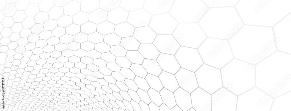 Technology vector abstract background with hexagons mesh, 3D abstraction of nanotechnology and science, electronics and digital style, wire net dimensional perspective.