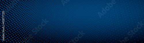 3D abstract dark blue background with dots pattern vector design, technology theme, dimensional dotted flow in perspective, big data, nanotechnology.