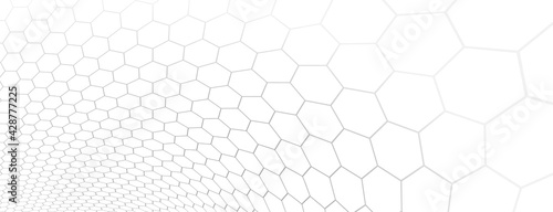 Technology vector abstract background with hexagons mesh, 3D abstraction of nanotechnology and science, electronics and digital style, wire net dimensional perspective.