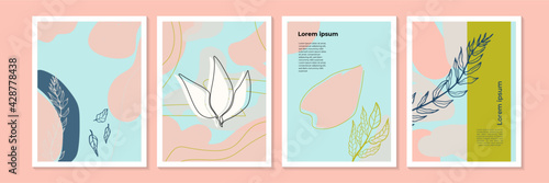 Vector templates with floral and leaves on pink pastel color. Can be use for Mother's Day greeting card, women's day celebration template, wedding invitation and much more