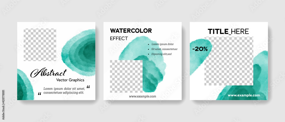 Elegant watercolor vector backgrounds for instagram and facebook with