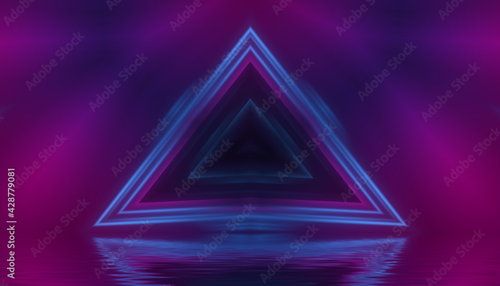 Empty dark abstract background with ultraviolet geometric lines. Neon glow. Empty dark abstract background with ultraviolet geometric lines. Neon glow.