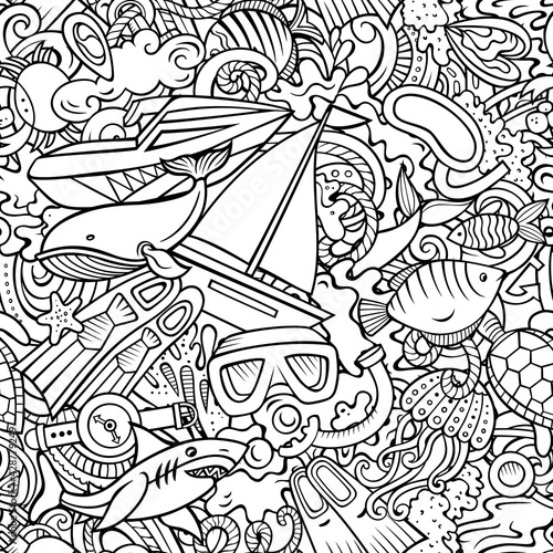 Cartoon doodles Diving seamless pattern.