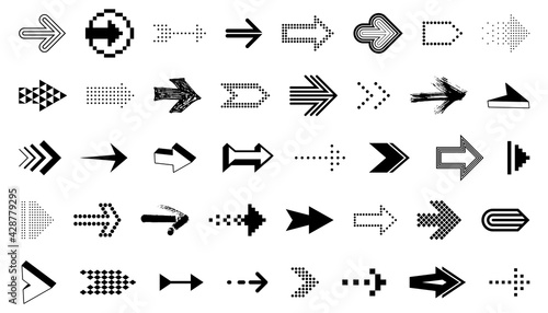 Arrow symbols big set of different shapes styles and concepts  cursors for icons or logo creation  single color monochrome logotypes.