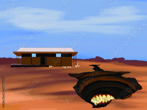 pavilion at the desert with teeth in hole