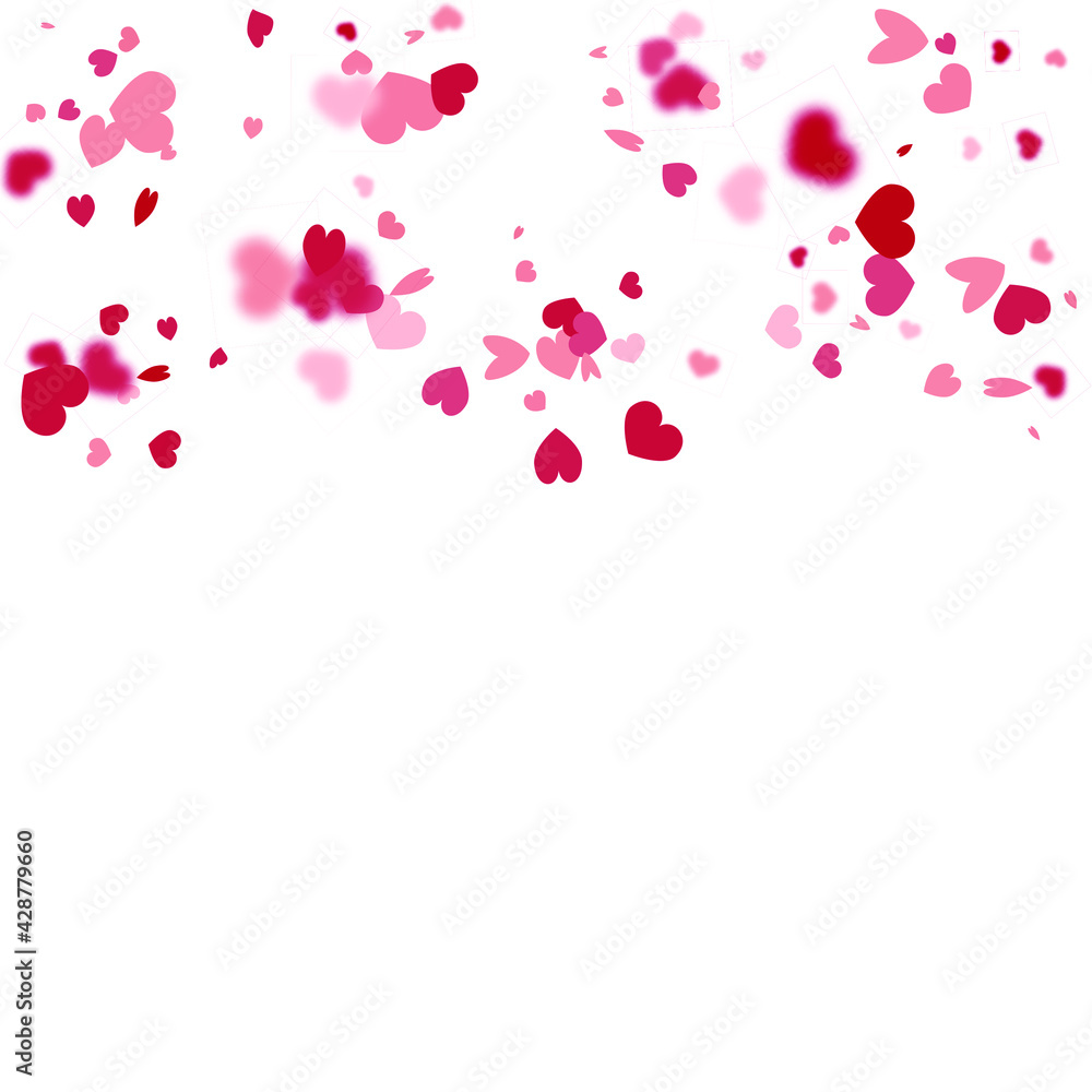 Heart Background. 8 March Banner with Flat Heart. St Valentine Day Card with Classical Hearts.  Exploding Like Sign. Vector Template for Mother's Day Card. Red Pink Empty Vintage Confetti Template.