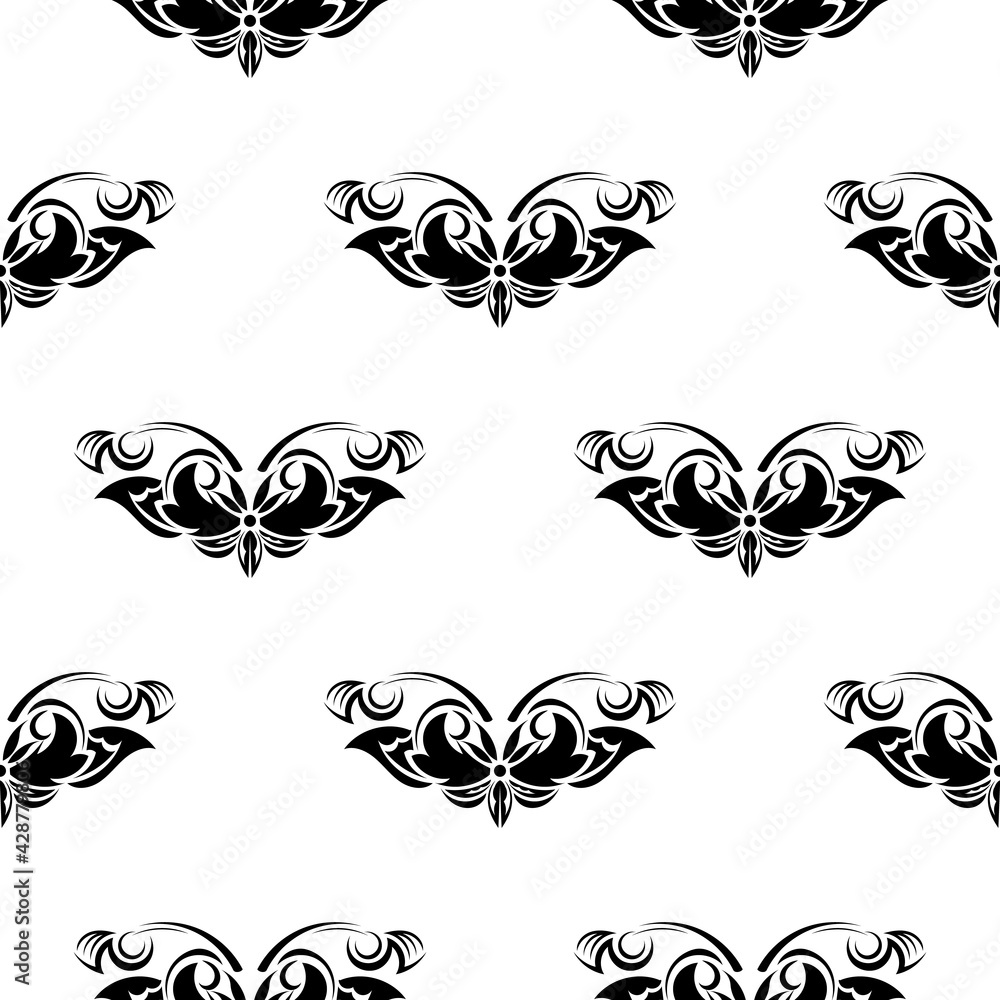 Seamless black and white pattern with monograms in the Baroque style. Good for backgrounds, prints, apparel and textiles. Vector
