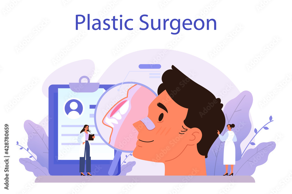 Plastic surgeon concept set. Idea of body and face correction. Rhinoplasty Plastic surgeon concept set. Idea of body and face correction. Rhinoplasty