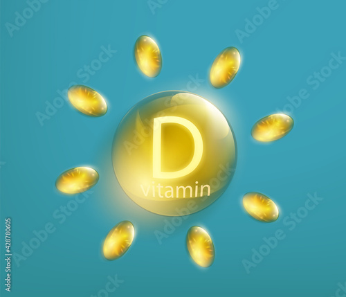 Medical pill vitamin D in the form of the sun with rays