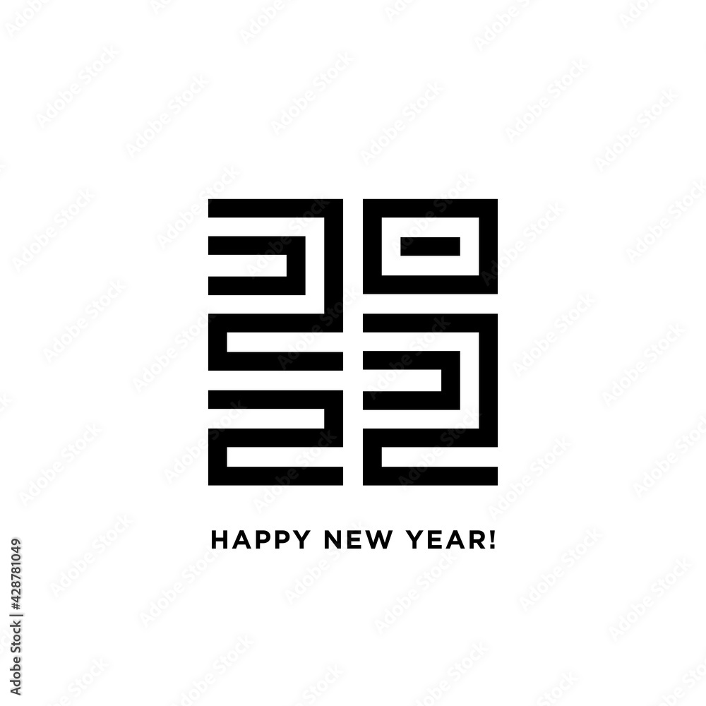 Happy New Year 2022 logo text design. Vector modern minimalistic text with black numbers. Isolated on white background. Concept design. Happy New Year 2022 logo text design. Vector modern minimalistic text with black numbers. Isolated on white background. Concept design.