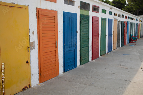 colorful doors of the changing cabins in Jadrija Croatia  