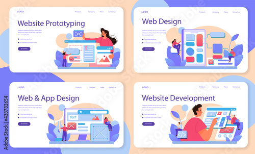 Website prototyping web banner or landing page set. Web page modeling