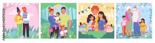 Design vector posters for hug day with happy embracing loving families