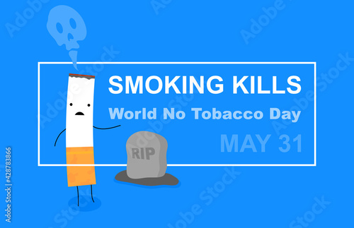 World No Tobacco day vector illustration. Cigarette and RIP stone. Smoking kills. Stop smoking