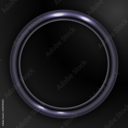 Dark shiny metal ring on black background. Abstract round metal frame for text. Vector illustration.