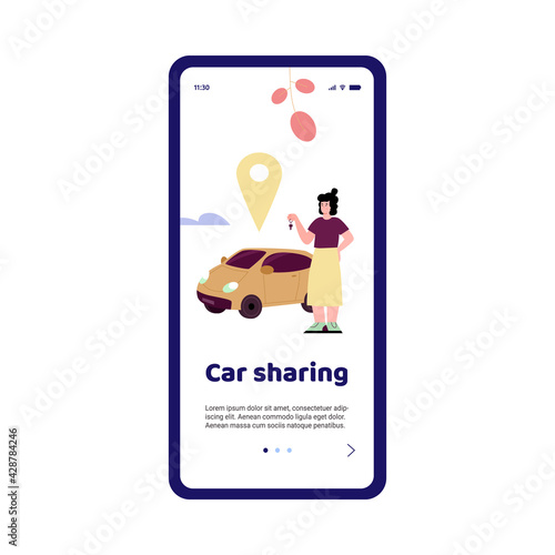 Adaptation page for online car sharing services, vector cartoon illustration.