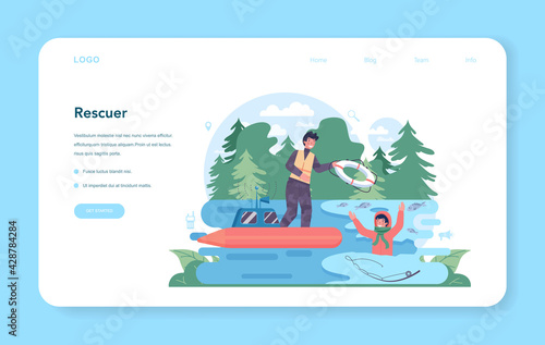 Urgency rescuer web banner or landing page. Ambulance lifeguard