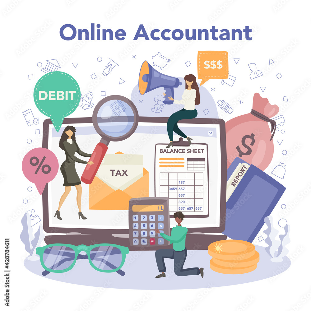 Accountant online service or platform. Professional bookkeeper. Accountant online service or platform. Professional bookkeeper.