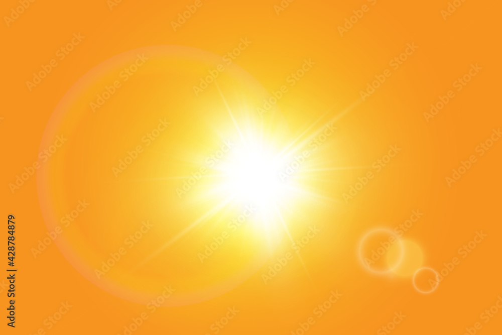 Obraz premium Warm sun on a yellow background. Leto.bliki solar rays.Оrange yellow background.