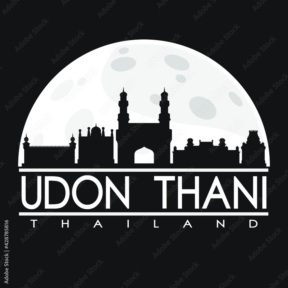 Udon Thani Thailand Asia Flat Icon Skyline Silhouette Design City Vector Art Famous Buildings.