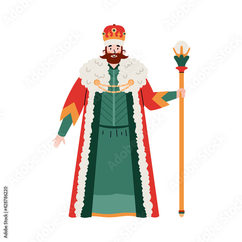 Medieval ancient european king male character flat vector illustration isolated.