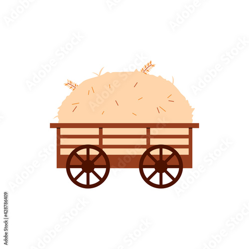 Vintage hayride or hay cart icon or symbol, flat vector illustration isolated.
