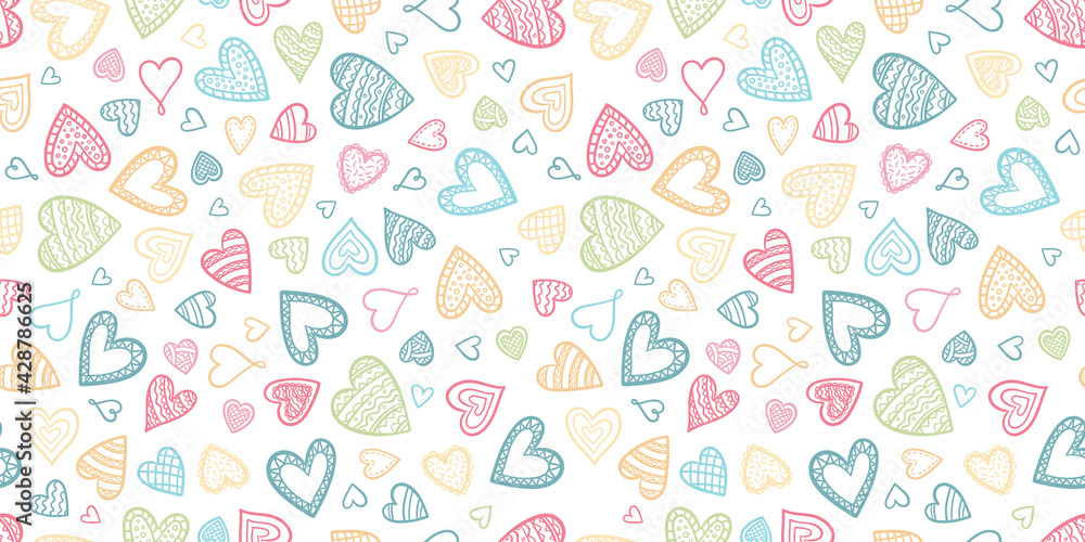 Cute hand drawn hearts seamless pattern, lovely romantic background, great for Valentine's Day, Mother's Day, textiles, wallpapers, banners - vector design Cute hand drawn hearts seamless pattern, lovely romantic background, great for Valentine's Day, Mother's Day, textiles, wallpapers, banners - vector design