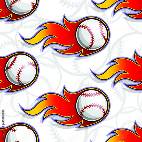 Baseball ball icon and flame seamless pattern vector digital paper design