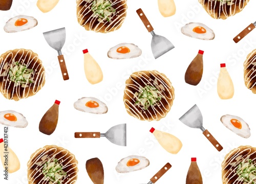 お好み焼きの背景イラスト　水彩ベクターイラスト