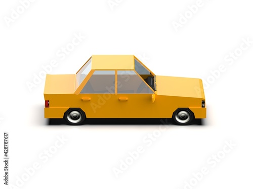 Low Poly Yellow Car Sedan Isolated on White Background