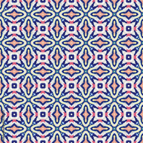 Arabique Watercolor Seamless Pattern. Muslim Arabesque. Geometric Hand Painted Fashion Texture. Grunge Paint Brush Asiatic Teal. Watercolor Brush Paint. Floral Geometric Female Winter Pattern.