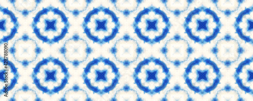 Blue Japanese Tie-Dye Watercolor Seamless Pattern. Natural Geometric Male Summer Pattern. Distressed Paint Brush Asiatic Teal. Geometric Hand Painted Fabric Texture. Watercolor Brush Paint.