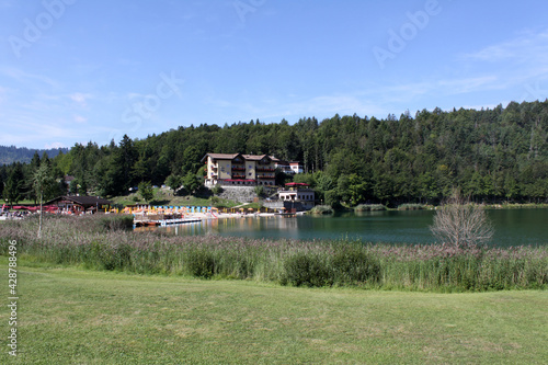 Mountain landscape with Lavarone lake, Folgaria Upland. Italy