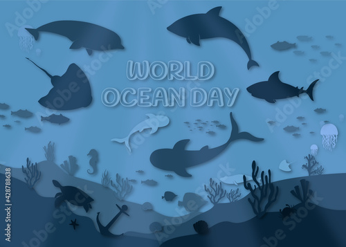 World ocean day background illustration, poster, design . High quality illustration 