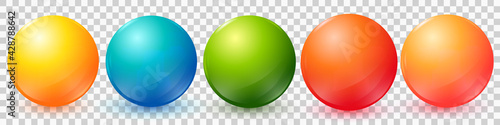 Vector abstract balls set. Collection of colored 3d balls with glares and shadow isolated on transparent background.  Modern glossy spheres set for badges, buttons, icons and other your design. EPS10