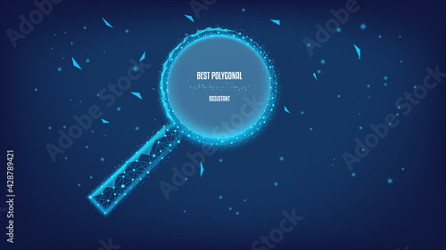 Polygonal magnifier on dark blue sky